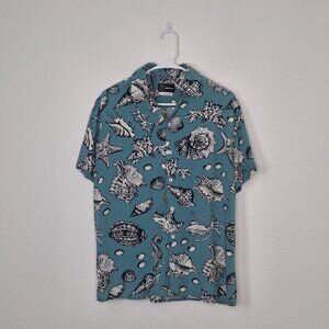 Original Use Mens Hawaiian Shirt Sz L Sea Shells Novelty Print Button Down Beach